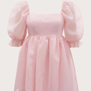 SHEIN Square Neck Puff Sleeve Flare Hem Dress